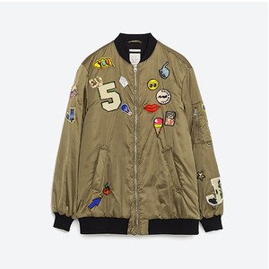 ZARA 心許なく trf outer wear MA-1 ジャケット ワッペンsカーキ