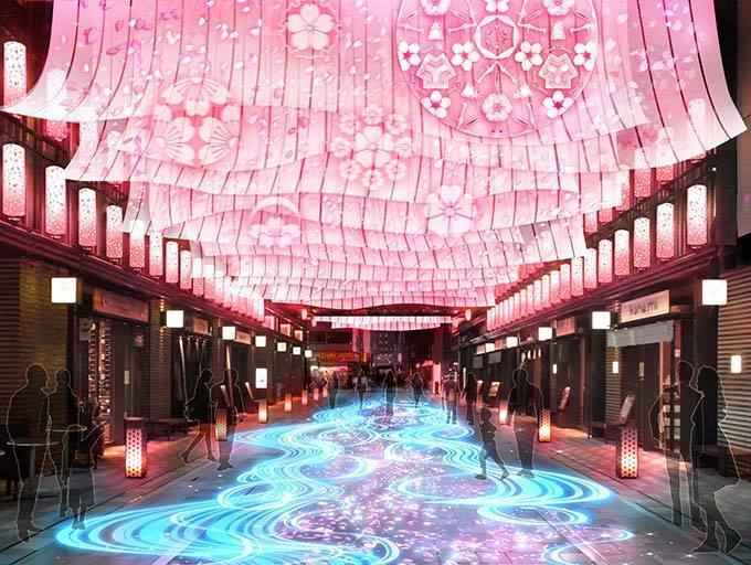 「日本橋 桜フェスティバル」一帯を桜色の光が包む”桜ライトアップ”&限定メニューが揃う屋台も｜写真1