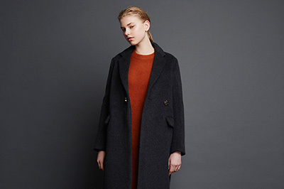 Thevon ノーカラーコート コート デニム切替ノーカラーコート