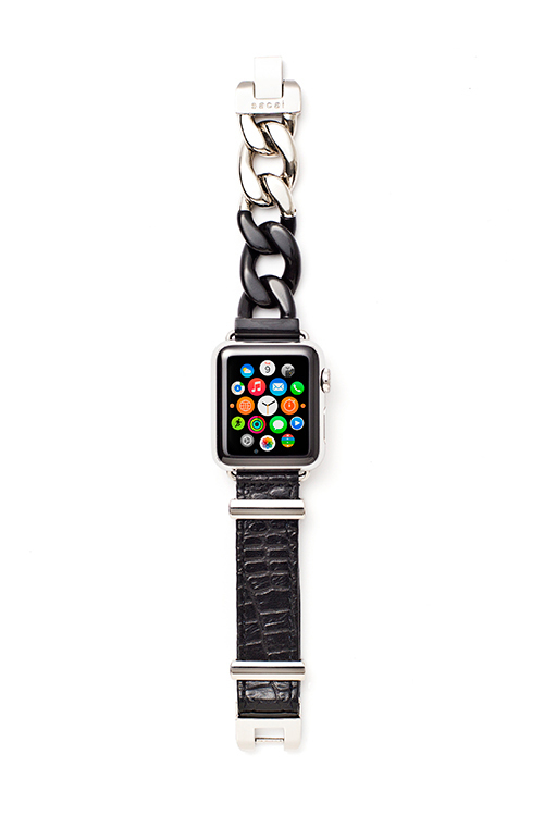 sacaiのApple Watch専用ストラップ - 黒×金＆銀のジュエリーとクロコダイルが交差 | 写真