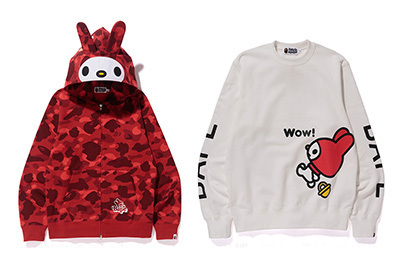 ア ベイシング エイプ×マイメロディ、耳付きのフーディーやスウェットなど