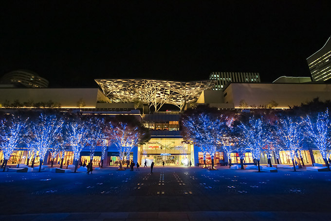 横浜MARK IS みなとみらいでクリスマス - 巨大なツリーと映像のコラボ、青い光に包まれた公園｜写真3