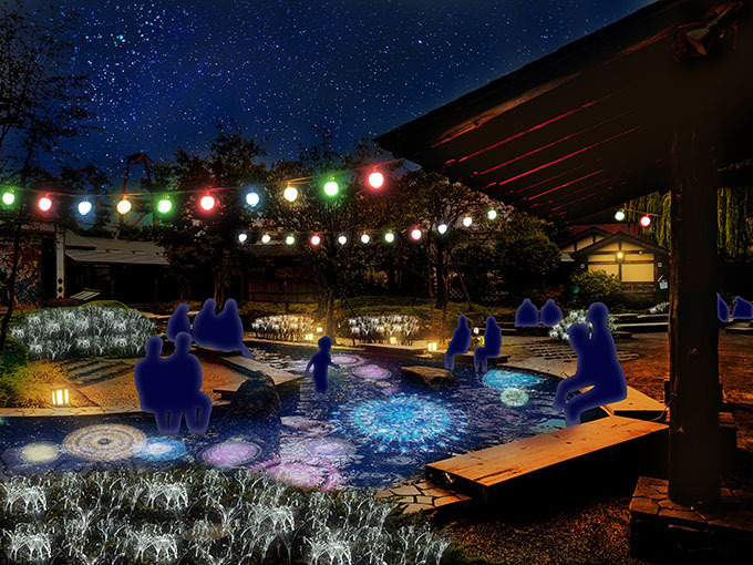 お台場・大江戸温泉物語、足湯に花火のプロジェクションマッピングを投影するイルミネーション開催 | 写真