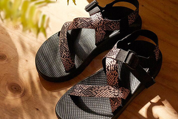 アダム エ ロペからチャコの別注メンズサンダル - ベルトをパイソン柄に、ブラック＆グレーの2色展開