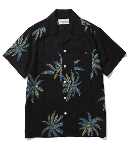 WACKO MARIA 2018SS Palms Tree S/S Hawaiian Shirt ワコマリア パームツリーショートスリーブハワイアンシャツ アロハ 半袖 オープンカラー ヤシの木 総柄 ネイビー サイズL【230921】【-A】【me04】