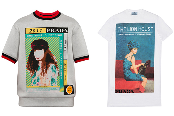プラダから、レトロな映画ポスター風イラストをプリントしたTシャツ＆スウェットが発売