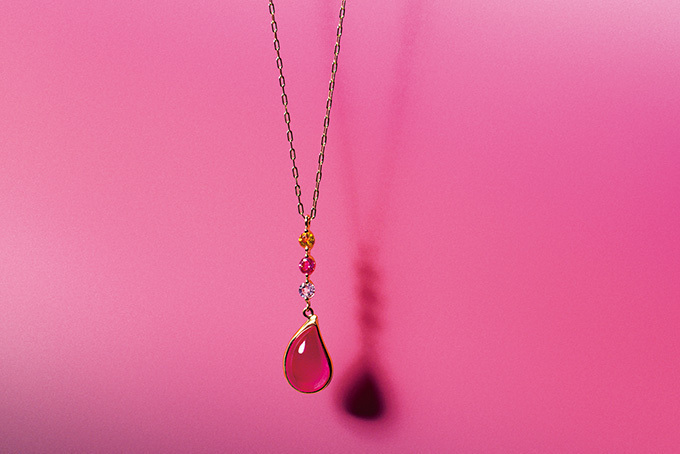 「SUNSET COLORS」K10YG クォーツ / コランダム / ピンクトルマリン / アメシスト / シトリン ネックレス 45,000円+税