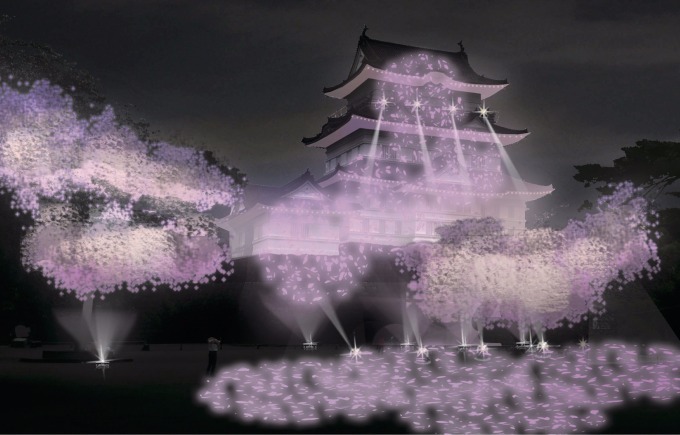 小田原城で光と音の“体感型”イルミネーション - 手を繋ぐと桜の光が様々な色に変化｜写真1