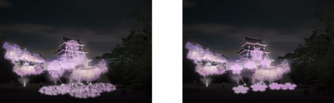 小田原城で光と音の“体感型”イルミネーション - 手を繋ぐと桜の光が様々な色に変化｜写真2
