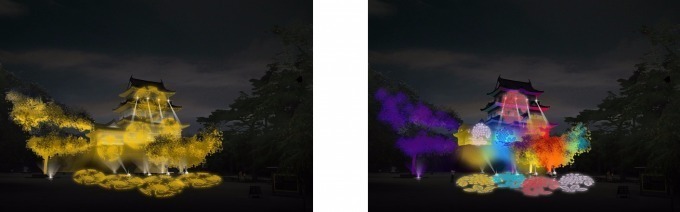 小田原城で光と音の“体感型”イルミネーション - 手を繋ぐと桜の光が様々な色に変化｜写真4