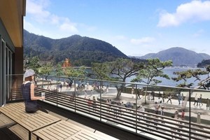 日本初“船で行くスタバ”、嚴島神社に通じる表参道商店街に - 大鳥居が望む絶景のなか飲むコーヒー｜写真2