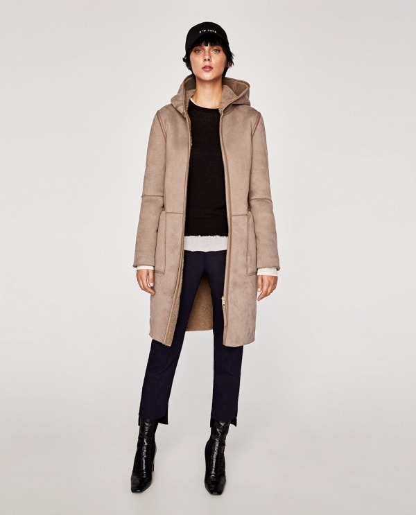 ZARA グレージュリバーシブルロングコート ボアファー