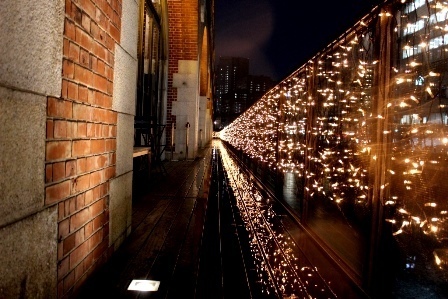 マーチエキュート神田万世橋で冬のイルミネーション - レンガ造りのアーチを照らすメープルカラーの光｜写真4
