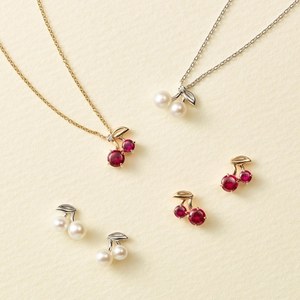K18 ダイヤ 0.3ct ルビー チェリー さくらんぼ ピアス ネックレス-