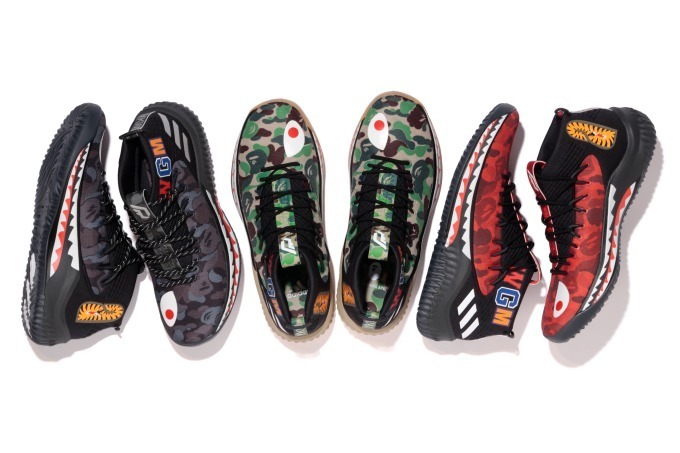 NBA｜ベイプ×アディダスのスニーカー - カモ柄＆シャークフーディのNBAリラードシグネチャーモデル