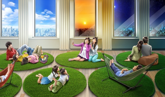「空ピクニック」サンシャイン60展望台で、人工芝にハンモックなどを設置 - 絶景をお花見気分で｜写真1