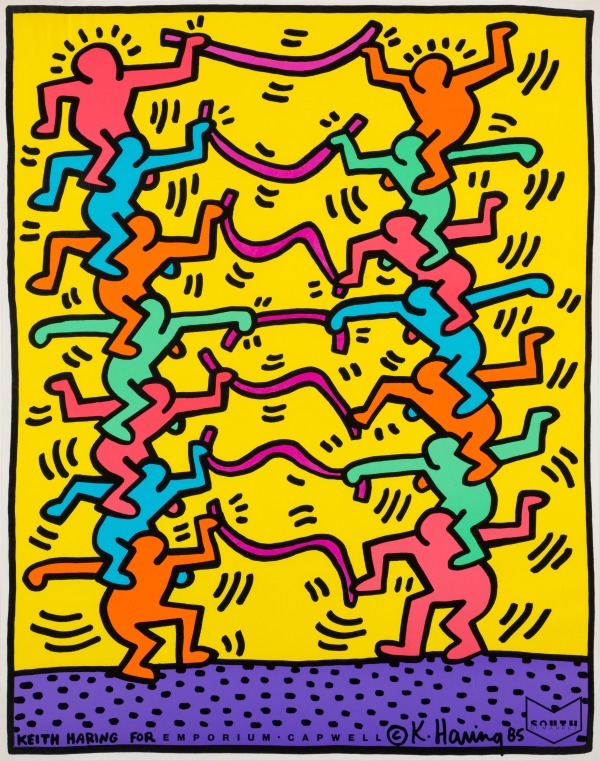 Keith Haring、No.83、希少画集画、新品額装付、状態良好 Keith Haring キース・ヘリング 額装ポスター DJ 84, 1983