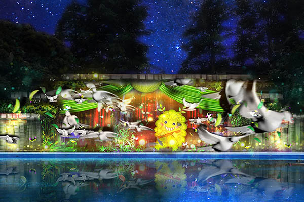 「ナイトプール×プロジェクションマッピング」