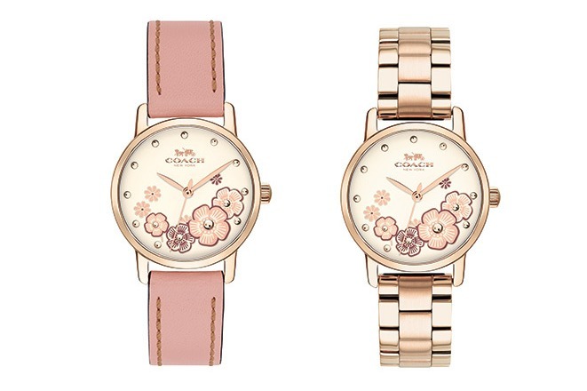 COACH デランシー ティーローズ フラワー 腕時計 ピンク ゴールド 花柄 コーチ“ティーローズ”の新ウォッチ、ピンクのレザーベルトと