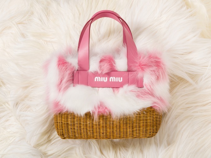 ミュウミュウ miu miu ファーバスケットバッグ ハンドバッグ レ