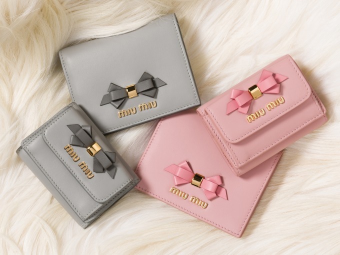 miu miu 財布 長財布 ピンク リボン ミュウ ミュウ 可愛い - 長財布