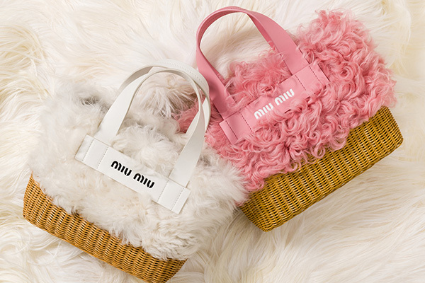 miu miu　ミュウミュウ　2way　ファーバスケット　かごバッグ