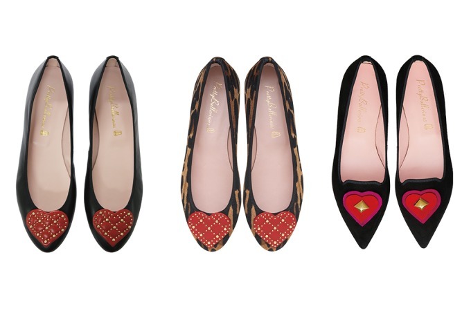 左から) Audrey leather-heart 32000 円+税 、Audrey ybaz-heart 28000 円+税、Ella suede-heart 34000 円+税