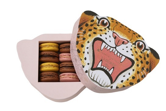 ラデュレ×シャーロット・オリンピア、レオパードの顔を描いた限定マカロンボックス登場