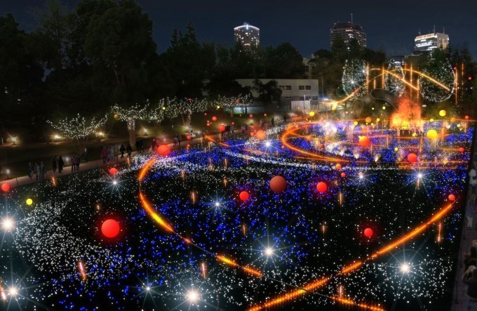 東京ミッドタウンのクリスマスイルミネーション、しゃぼん玉＆ミストで幻想的な宇宙を表現｜写真1