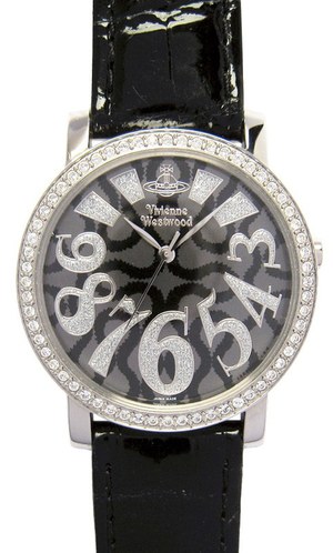 【美品】 ヴィヴィアン 腕時計 ライトストーンベゼル スクイグル 柄 ブラック