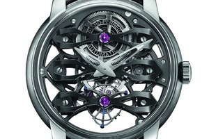ジラール・ペルゴの時計「ネオ・スリー ブリッジ トゥールビヨン スケルトン」ムーブメントを可視化