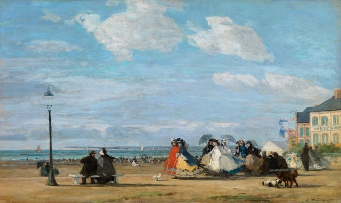 ウジェーヌ・ブーダン《トゥルーヴィルの海岸の皇后ウジェニー》1863年、油彩・板