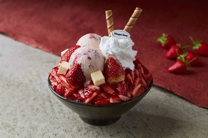 ソルビンから、ハーゲンダッツ アイスクリームをのせた苺づくしのフワフワ贅沢かき氷｜写真1