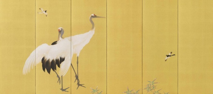 木村武山「松に鶴図屏風」(左隻部分) 昭和2年(1927) 岡田美術館蔵