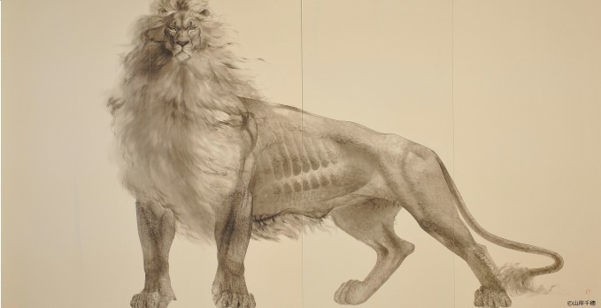 現代水墨画家・山岸千穂の個展「前へ」銀座で、勇ましい獅子を描いた大型屏風作品など｜写真1
