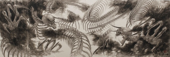 現代水墨画家・山岸千穂の個展「前へ」銀座で、勇ましい獅子を描いた大型屏風作品など|写真2