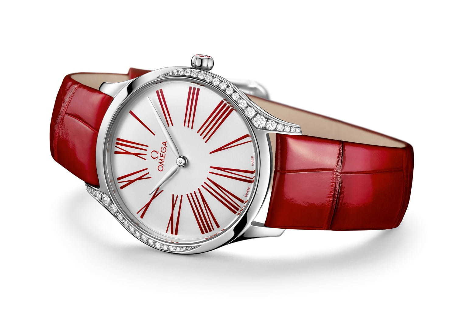 オメガ「トレゾア」新作レディース腕時計 - 鮮やかな赤×白のコントラスト、ダイヤモンド38石を配置 | 写真