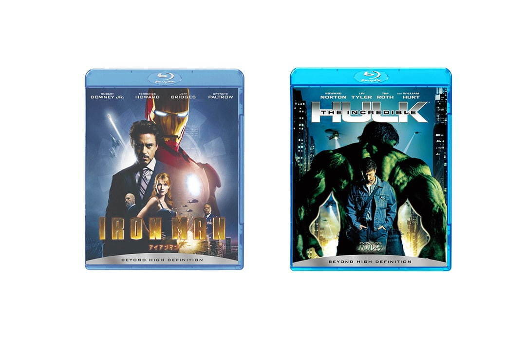 左から)『アイアンマン』価格：Blu-ray 2,381円＋税／DVD 1,410円＋税、
『インクレディブル・ハルク』Blu-ray 2,381円＋税／DVD 1,410円＋税
※発売中