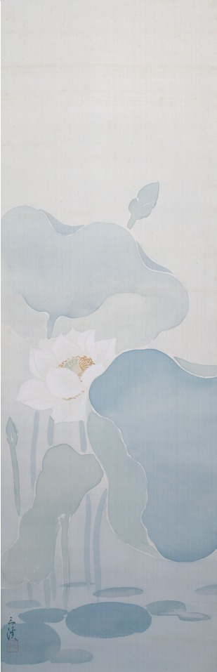 原三溪《白蓮》昭和6(1931)年、絹本淡彩・一幅、128.0×41.6cm