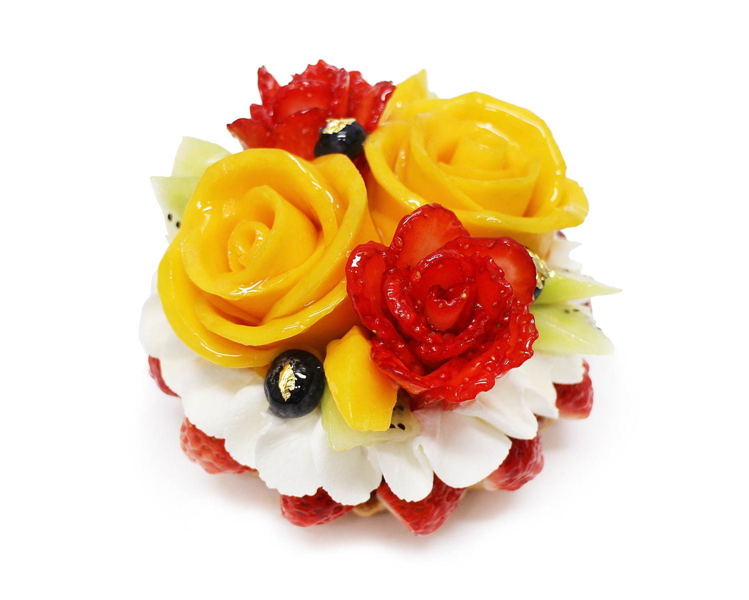 カフェコムサ母の日限定 マンゴーといちごの花束のケーキ バラの花 フルーツ カスタード ファッションプレス