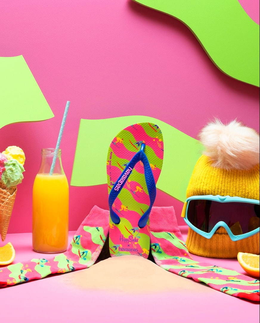 ハッピーソックス×ハワイアナスのビーチサンダル、夏×冬MIXモチーフの足袋ソックスとセットで｜写真12