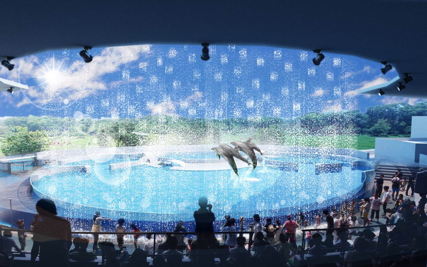 京都水族館の夏限定アトラクション「バッシャーン!!」水のカーテンやイルカパフォーマンスでずぶ濡れに｜写真1