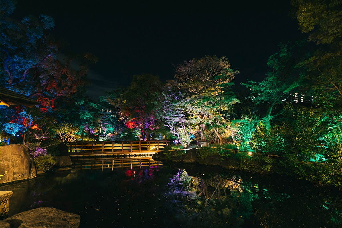 庭園｜大阪「太閤園」で初のイルミネーション - 日本の伝統色で庭園を幻想的に染める