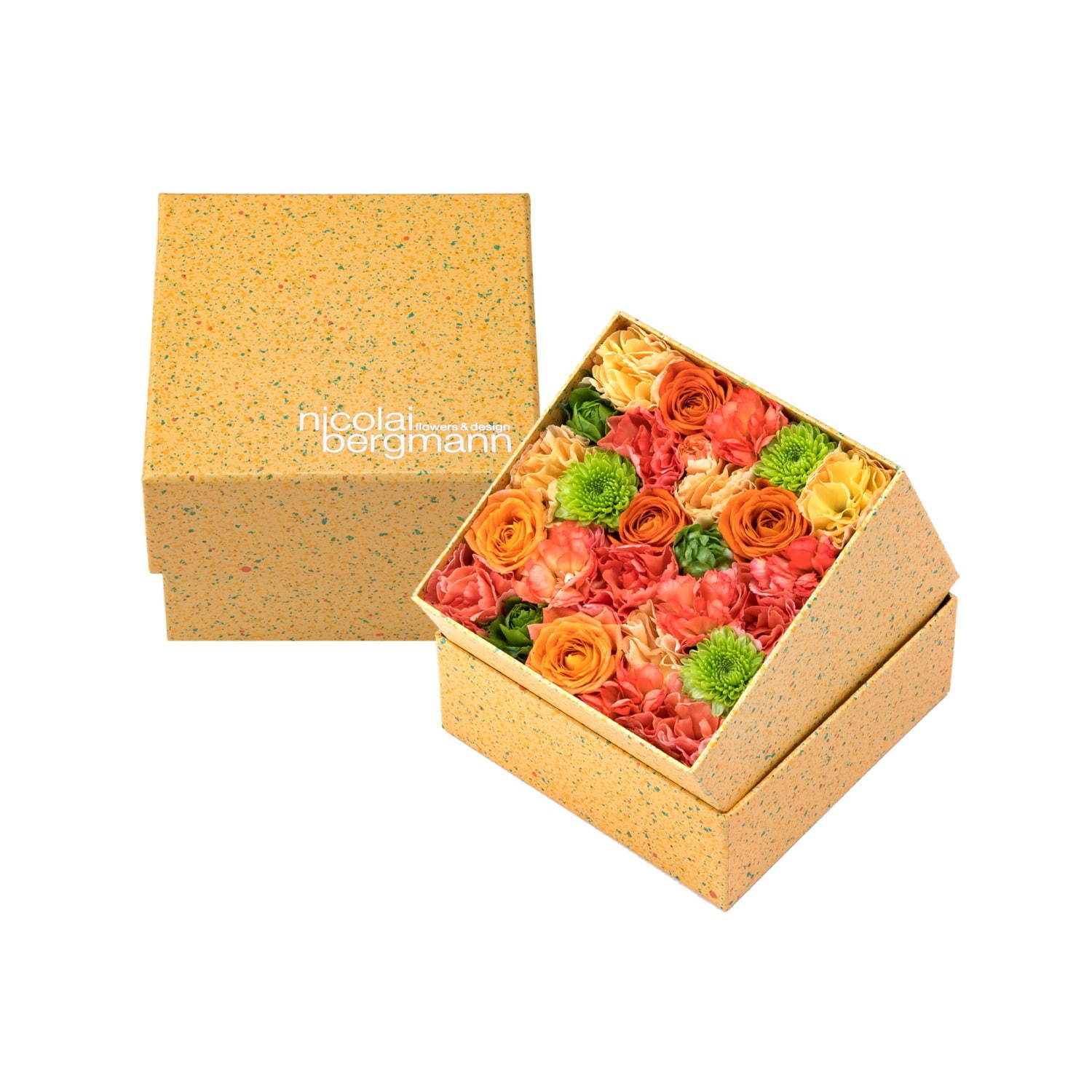 ニコライ バーグマン夏限定フラワーボックス、オレンジ×グリーンの花々をドット柄ボックスに詰めて｜写真1