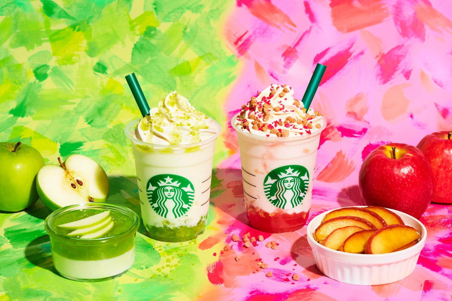 スターバックス(Starbucks) グリーン アップル ジェリー／ベイクド アップル ピンク フラペチーノ｜写真1