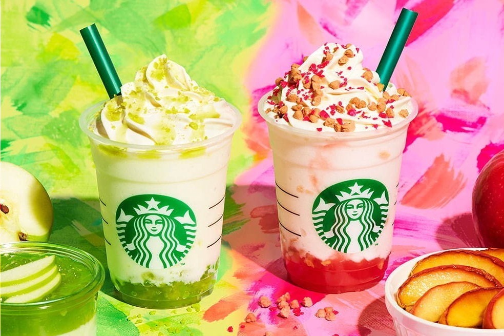 スターバックス「グリーン アップル ジェリー／ベイクド アップル ピンク フラペチーノ」