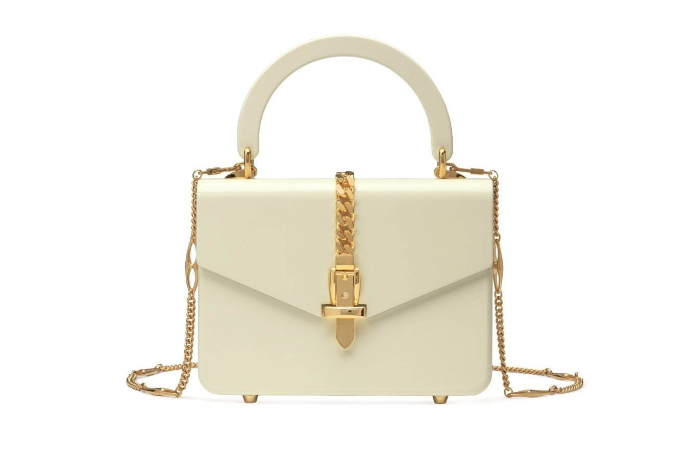 グッチの新作バッグ“ダブルG”を配したスカーフ付きスエードショルダー＆プレキシガラスのハンドバッグ