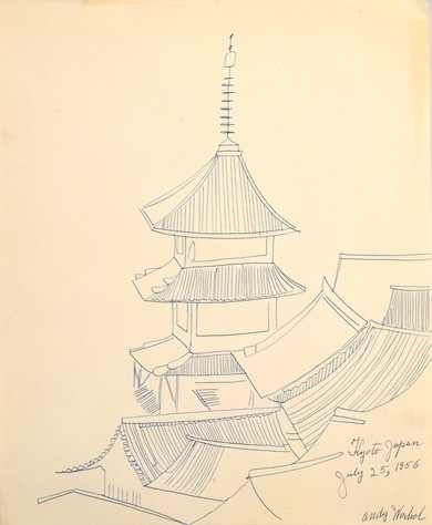 アンディ・ウォーホル《京都(清水寺)1956年7月25日》1956年 アンディ・ウォーホル美術館蔵 マニラ紙にボールペン 43.2×35.6cm