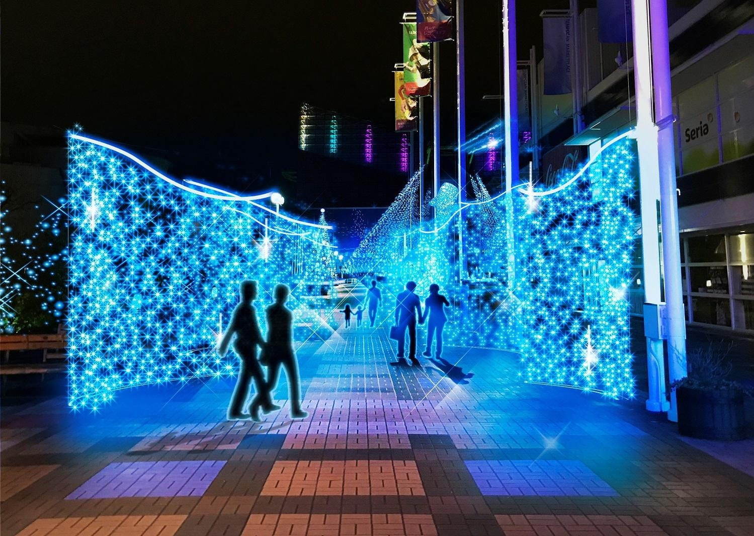 大阪「海遊館」の冬イルミネーション、約20メートルのジンベエザメ巨大オブジェ＆光の演出 | 写真