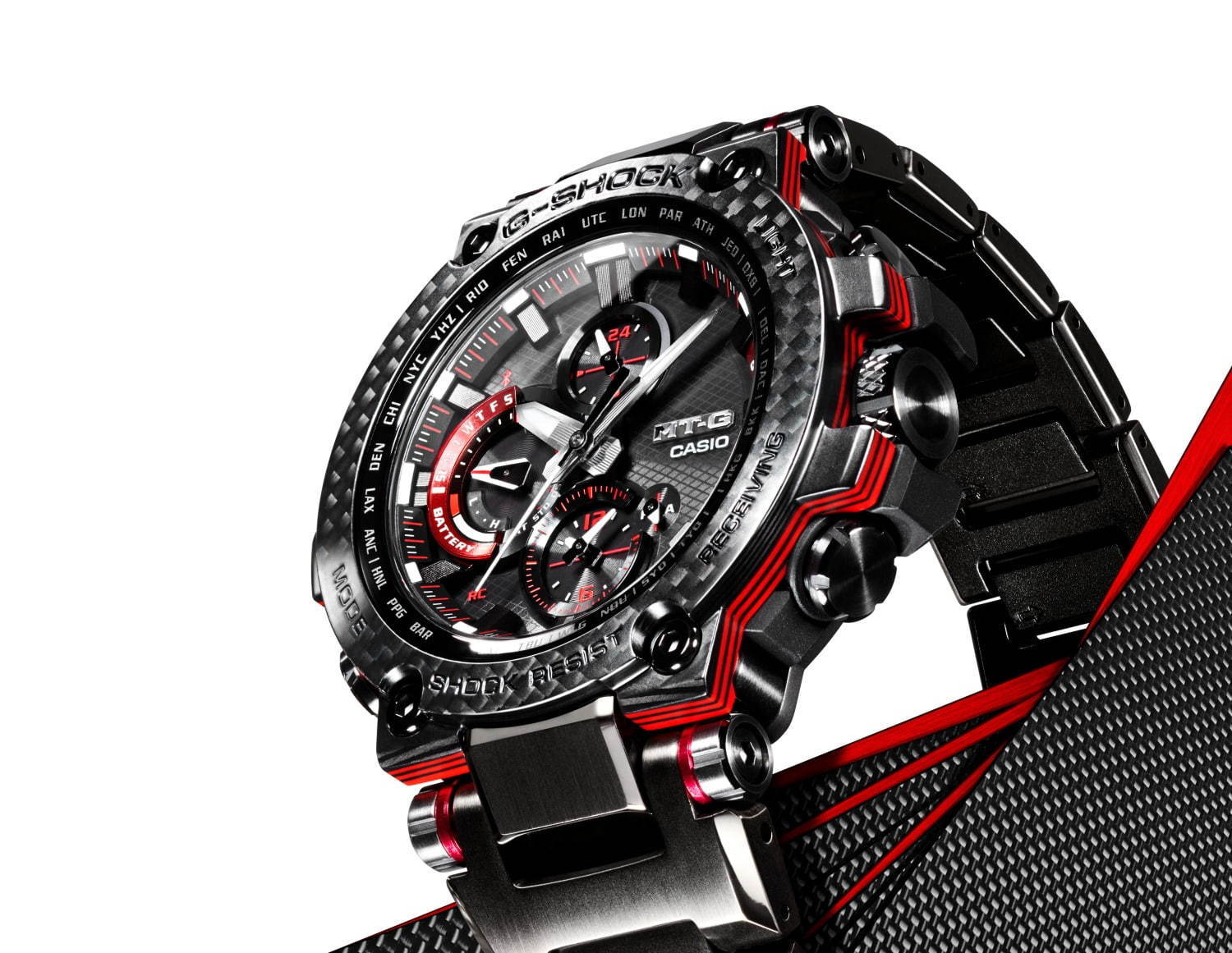 G-SHOCK「MT-G」新作腕時計 - レッド＆ブルーの2色で、ベゼルに